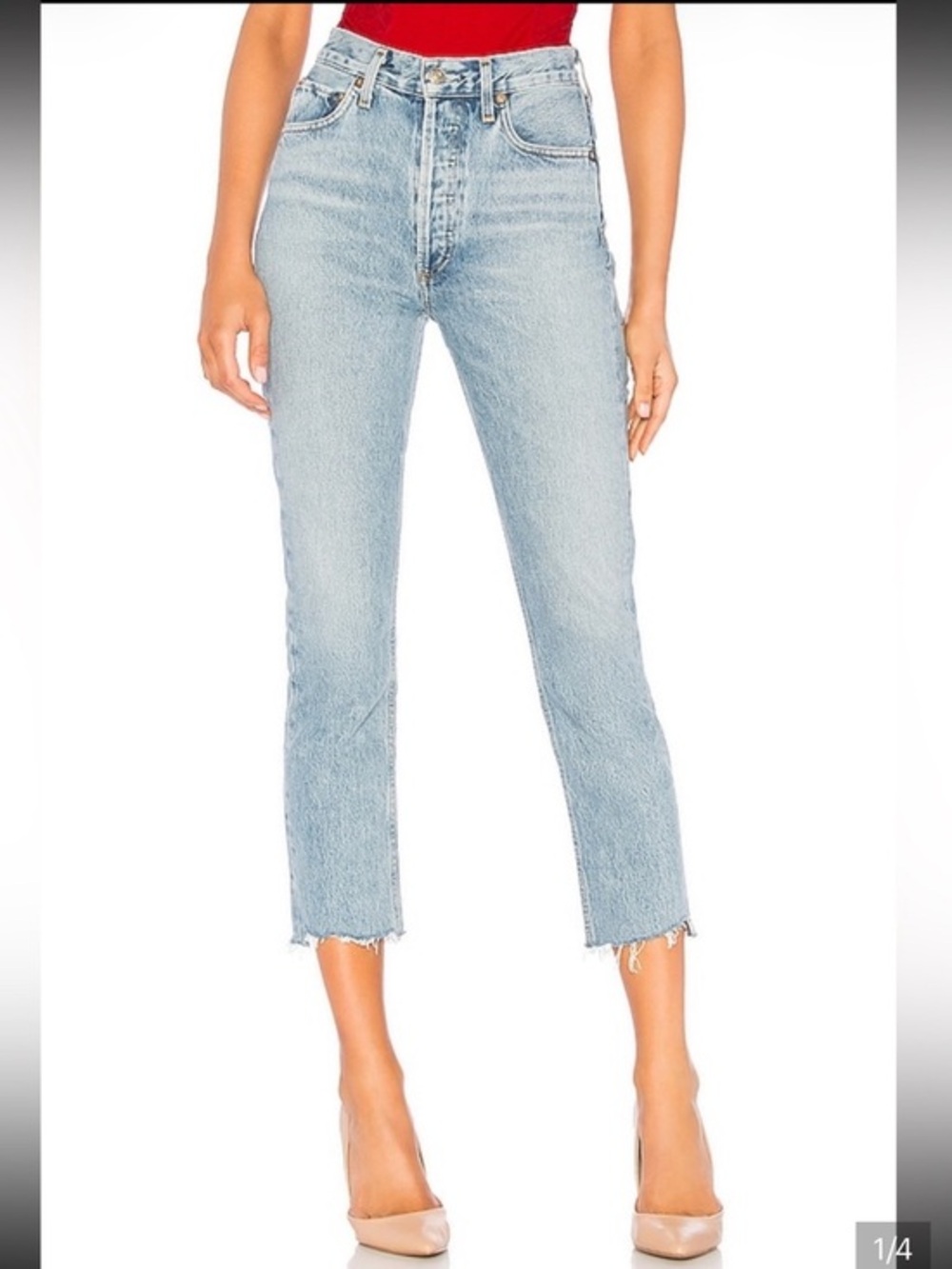 AGOLDE Riley High Rise Straight Crop Jeans Size 26 Light Wash Raw Hem